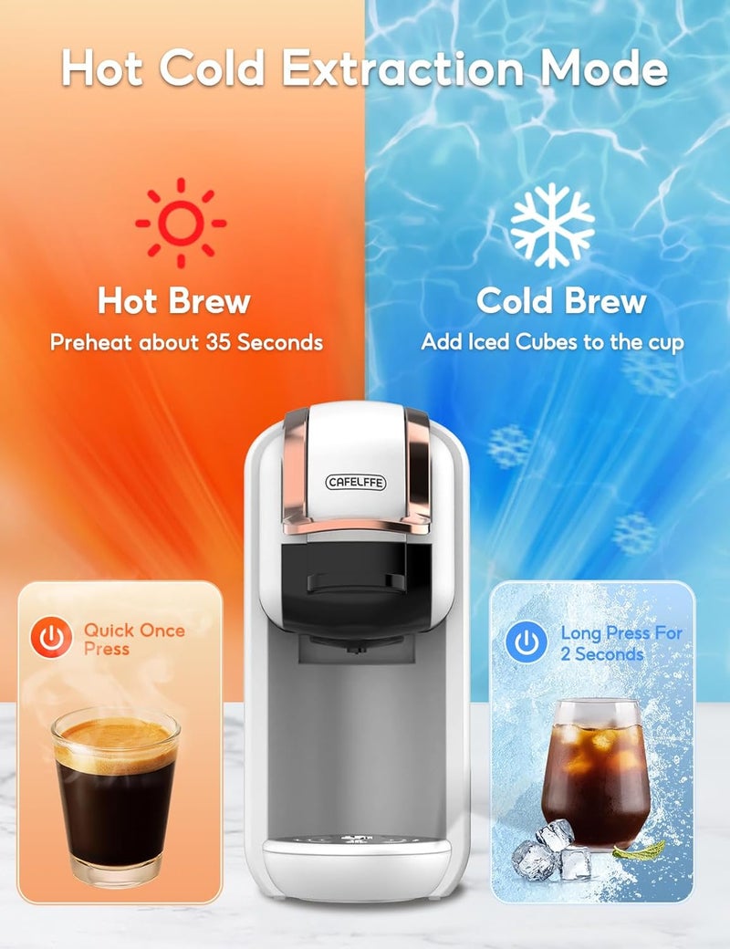 CAFELFFE Capsule Coffee Machine-1450W Powerful Coffee Maker with Hot Cold Brew, 19Bar Espresso Machine-4 Adapter Options 600ML Detachable Water Tank White - Image 2