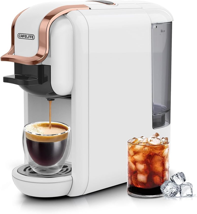 CAFELFFE Capsule Coffee Machine-1450W Powerful Coffee Maker with Hot Cold Brew, 19Bar Espresso Machine-4 Adapter Options 600ML Detachable Water Tank White - Image 1