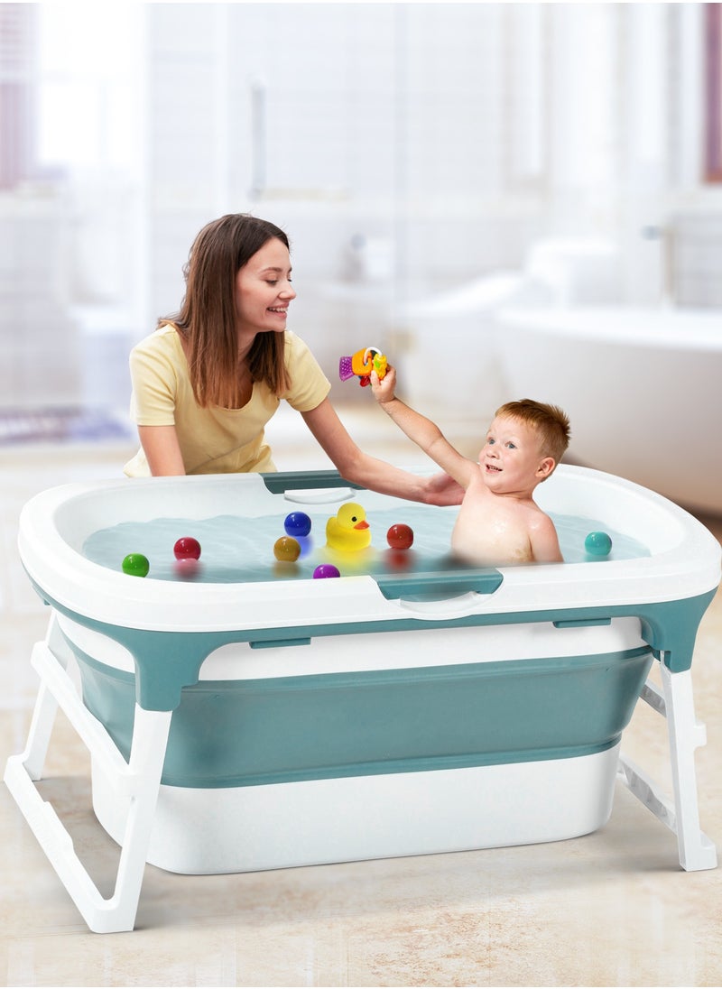 BAYBEE - Baybee Haven Foldable Baby Bath Tub for Kids & Adults, Portable Baby Mini Swimming Pool for Kids Teens with Foldable Anti Skid Base, Closing Lid & Drainer, Kids Bathtubs for Adults Boy Girl (Green) - Image 1