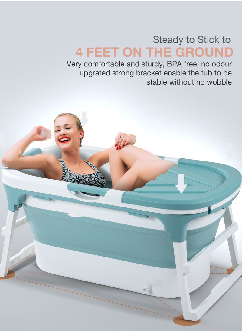 BAYBEE - Baybee Haven Foldable Baby Bath Tub for Kids & Adults, Portable Baby Mini Swimming Pool for Kids Teens with Foldable Anti Skid Base, Closing Lid & Drainer, Kids Bathtubs for Adults Boy Girl (Green) - Image 1