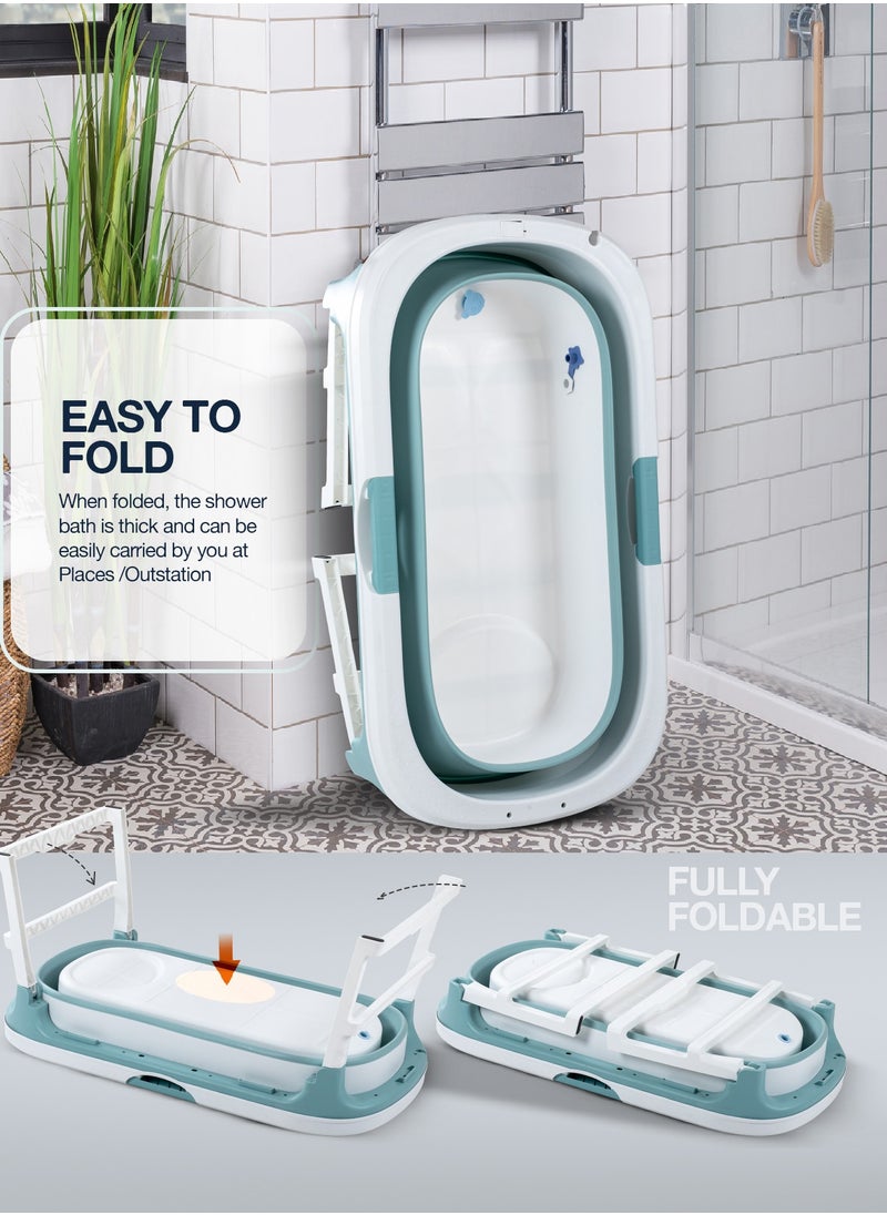 BAYBEE - Baybee Haven Foldable Baby Bath Tub for Kids & Adults, Portable Baby Mini Swimming Pool for Kids Teens with Foldable Anti Skid Base, Closing Lid & Drainer, Kids Bathtubs for Adults Boy Girl (Green) - Image 1