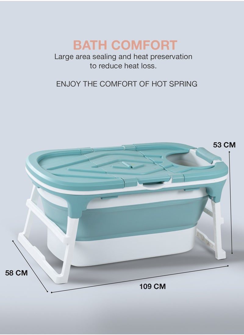 BAYBEE - Baybee Haven Foldable Baby Bath Tub for Kids & Adults, Portable Baby Mini Swimming Pool for Kids Teens with Foldable Anti Skid Base, Closing Lid & Drainer, Kids Bathtubs for Adults Boy Girl (Green) - Image 1