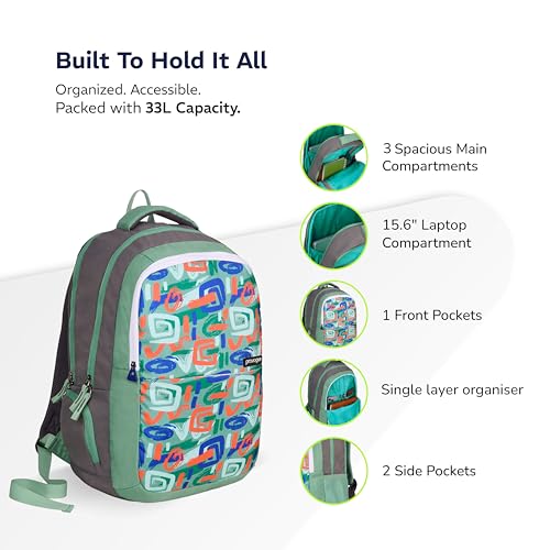 Provogue Vortex EasyGo Laptop Backpack 33L - School Bag for Girls & Boys with 3 large compartments | With Organiser, Bottle Holder & Laptop Compartment, Green - Image 3