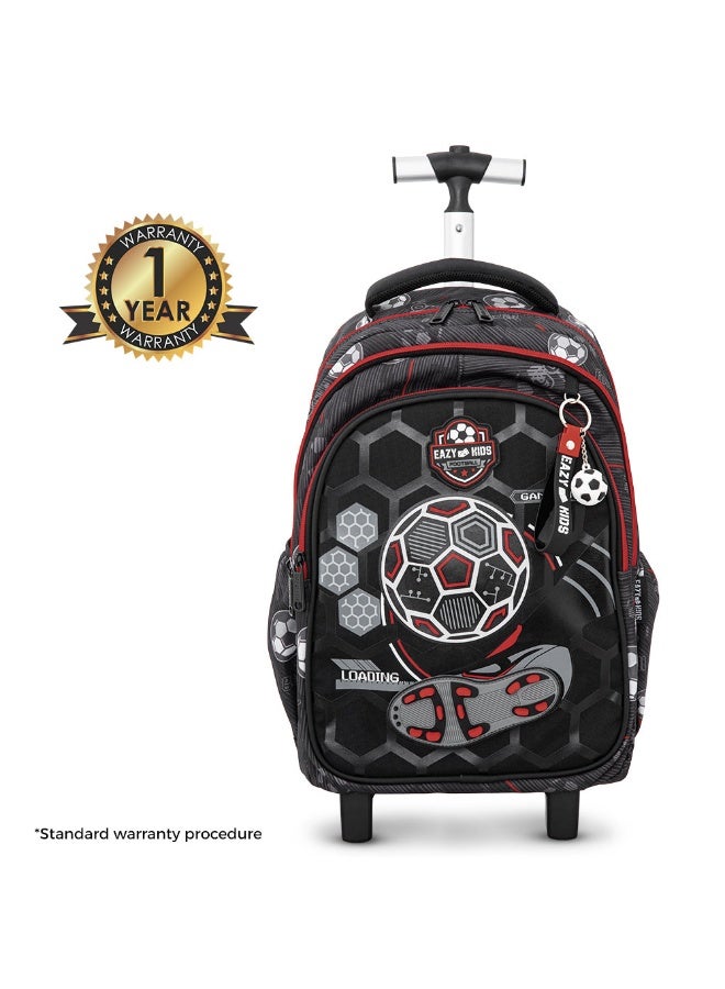 Eazy Kids 17” 3-Piece Trolley School Backpack with Lunch Bag & Pencil Case, Football - Black - Image 4