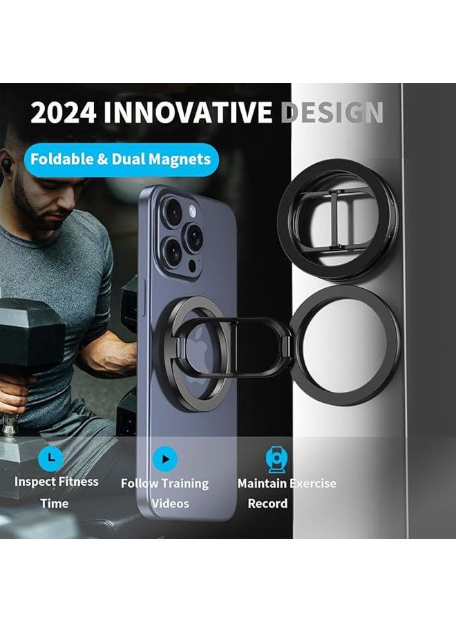 general Double-sided magnetic phone holder, fitness phone holder compatible with Magsafe iPhone and Android phones, foldable and lightweight phone holder - Image 2