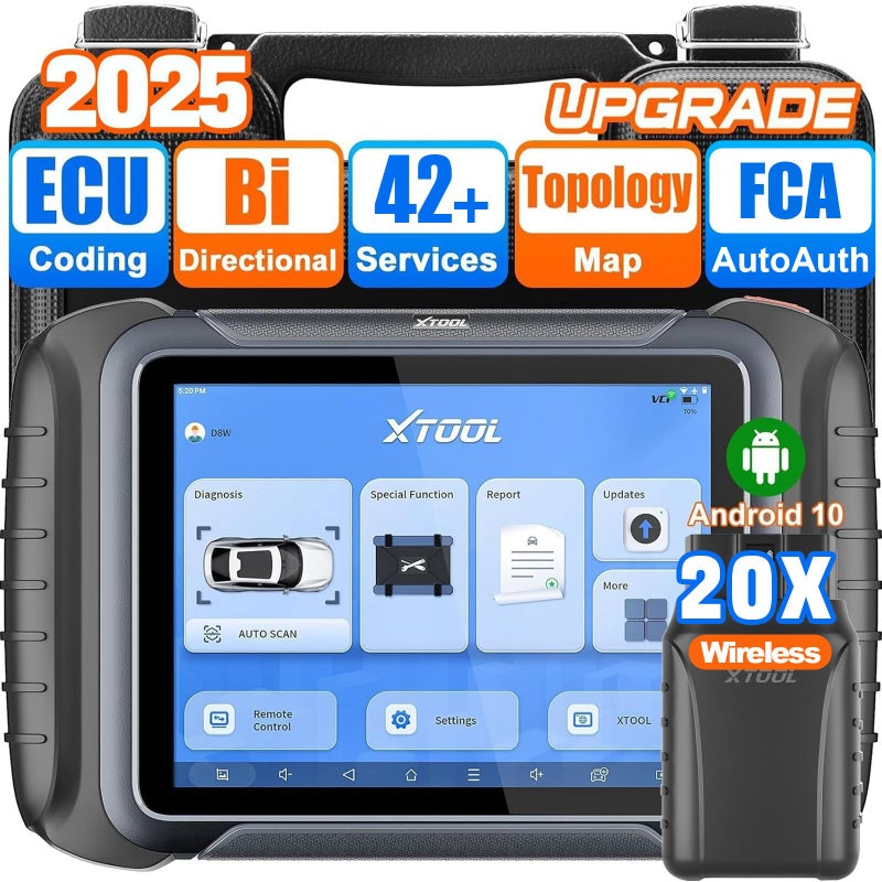 XTOOL XTOOL D8W Wireless Bidirectional Scan Tool 2025 OBD2 Scanner with Topology FCA AutoAuth 3Year Updates ECU Coding PMI 42 Resets Full Diagnostic Scanner for Car Crankshaft Relearn CAN FDDoIP