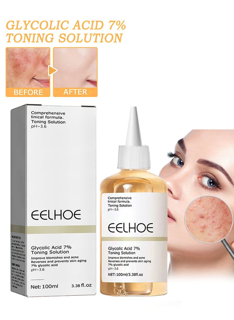 إيلهو محلول حمض الجليكوليك 7% للتونر، تونر للوجه، محلول أساسي مرطب ومنعش، مقشر، يجدد البشرة، يقلل البقع، 100 مل - Image 1