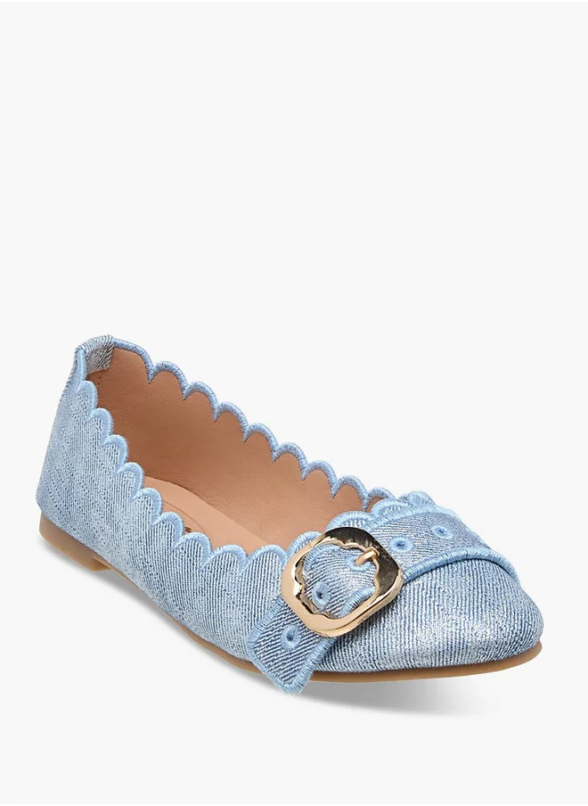 Little Missy Scallop Detail Slip-On Ballerina Shoes with Buckle Accent