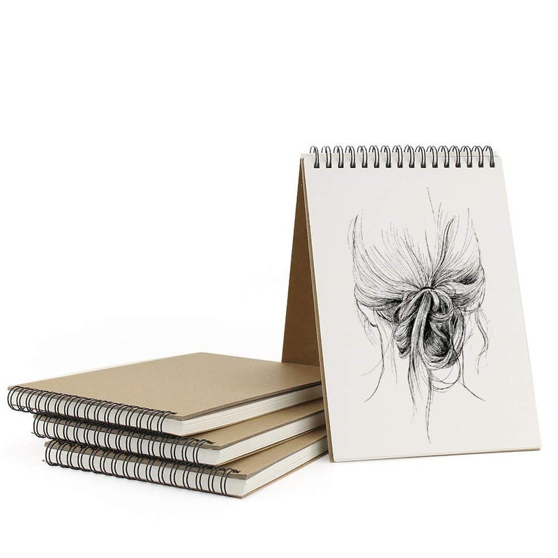 VEESUN Sketchbook DIN A5 4 pieces drawing pad art spiral 30 sheets 160 GSM blank page sketchbook kraft cover drawing book art book for adults and children suitable pencil watercolour pencil