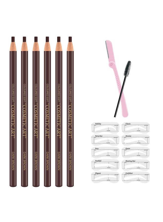 Ownest 6 Pcs Pull Cord Peel-off Eyebrow Pencil Tattoo Makeup and Microblading Supplies Set for Marking, Filling and Outlining, Waterproof and Durable Permanent Eyebrow Liner -Dark Brown - Image 1