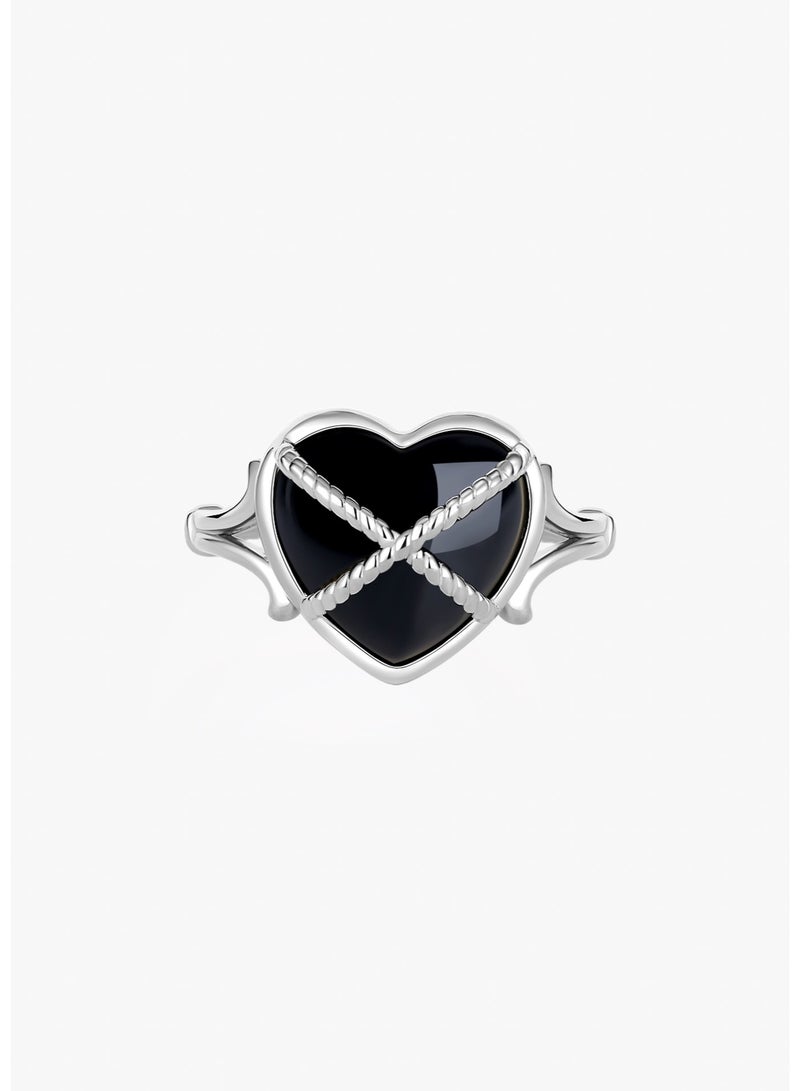 Raia Midnight Embrace Ring - S925 Silver Plated with Rhodium - Onyx - Image 1
