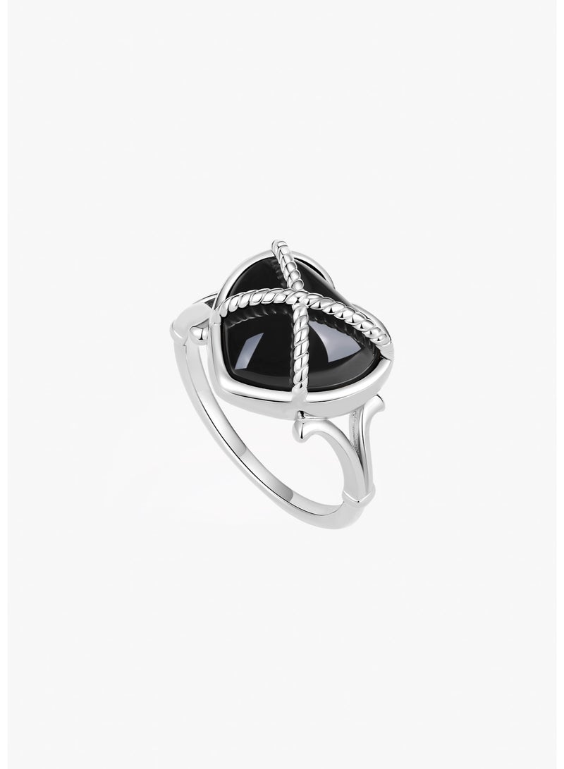 Raia Midnight Embrace Ring - S925 Silver Plated with Rhodium - Onyx - Image 2