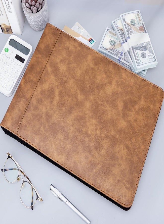 أنتنر حافظة شيكات أعمال من Antner بسحاب وسبع حلقات، تتسع لثلاثة شيكات بحجم الأعمال، مصنوعة من جلد PU، تتسع لـ 600 شيك، مناسبة لأوراق مقاس 9 × 13 بوصة، مزودة بمنظم تخزين مدمج، لون بني. - Image 3