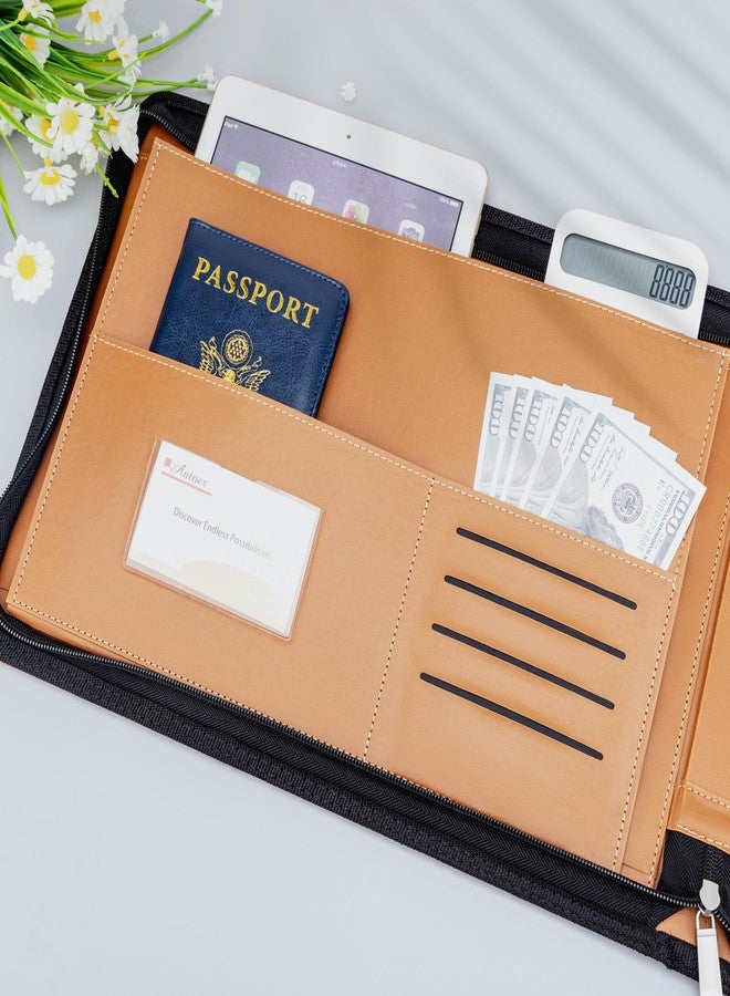 أنتنر حافظة شيكات أعمال من Antner بسحاب وسبع حلقات، تتسع لثلاثة شيكات بحجم الأعمال، مصنوعة من جلد PU، تتسع لـ 600 شيك، مناسبة لأوراق مقاس 9 × 13 بوصة، مزودة بمنظم تخزين مدمج، لون بني. - Image 5