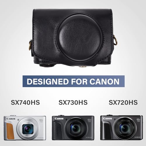 kinokoo Camera Case for Canon PowerShot SX720 HS/SX730/SX740 HS - PU Leather Protective Case with Detachable Shoulder Strap - Black - Image 2