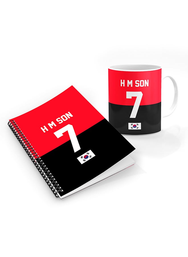 Stylizedd Designer Printed Coffee Mug + A5 Spiral Notebook Memo Notepad Journal Personalised Combo Gift Set Football Team - South Korea,H M Son