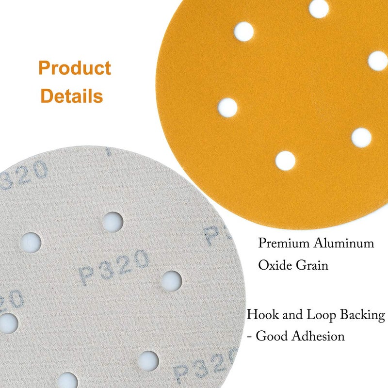 Aiyard 6-Inch 6-Hole Hook and Loop Sanding Discs 320-Grit, Random Orbital Sandpaper for Automotive and Woodworking, 100-Pack - Image 5