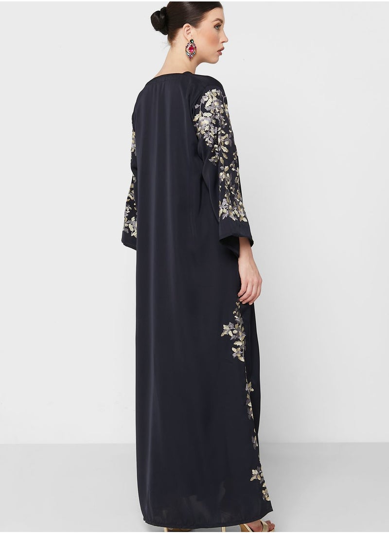 Khizana - Floral Embroidered Abaya With Sheila - Image 1