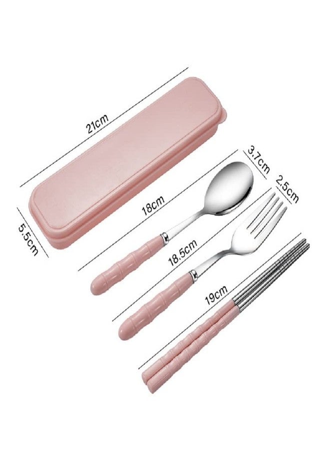 EVEN Spoon Set Stainless Steel Chopstick, Spoon and Fork Cutlery Set for Women, Men, Kids Eating Food Portable Tableware Dining Accessories. (Pink) - Image 2
