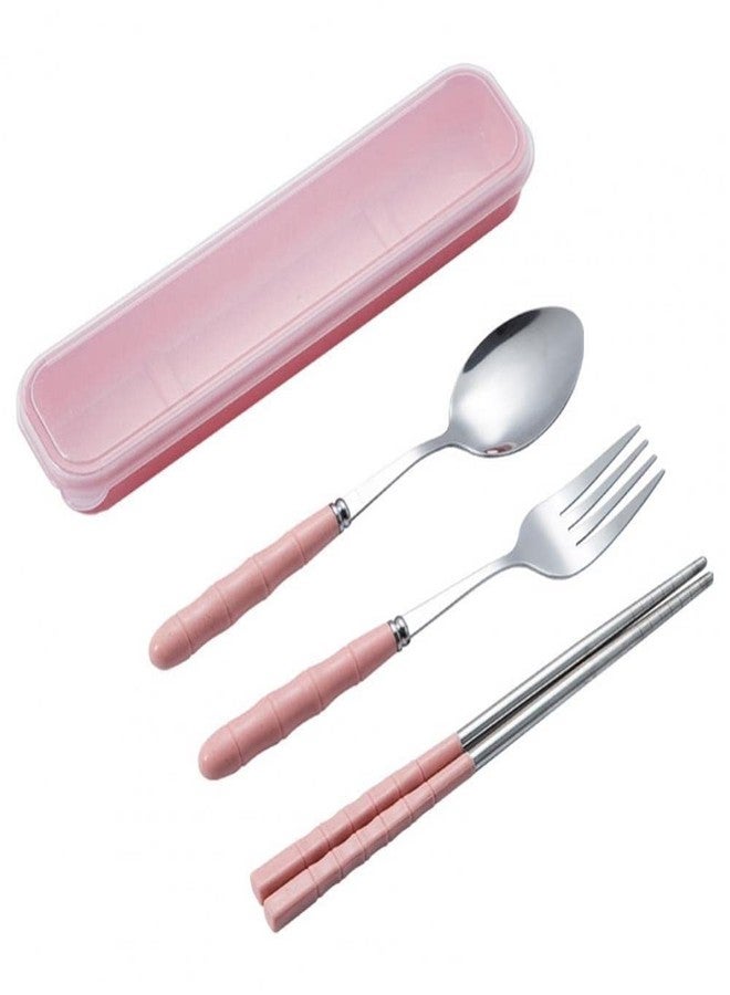 EVEN Spoon Set Stainless Steel Chopstick, Spoon and Fork Cutlery Set for Women, Men, Kids Eating Food Portable Tableware Dining Accessories. (Pink) - Image 1