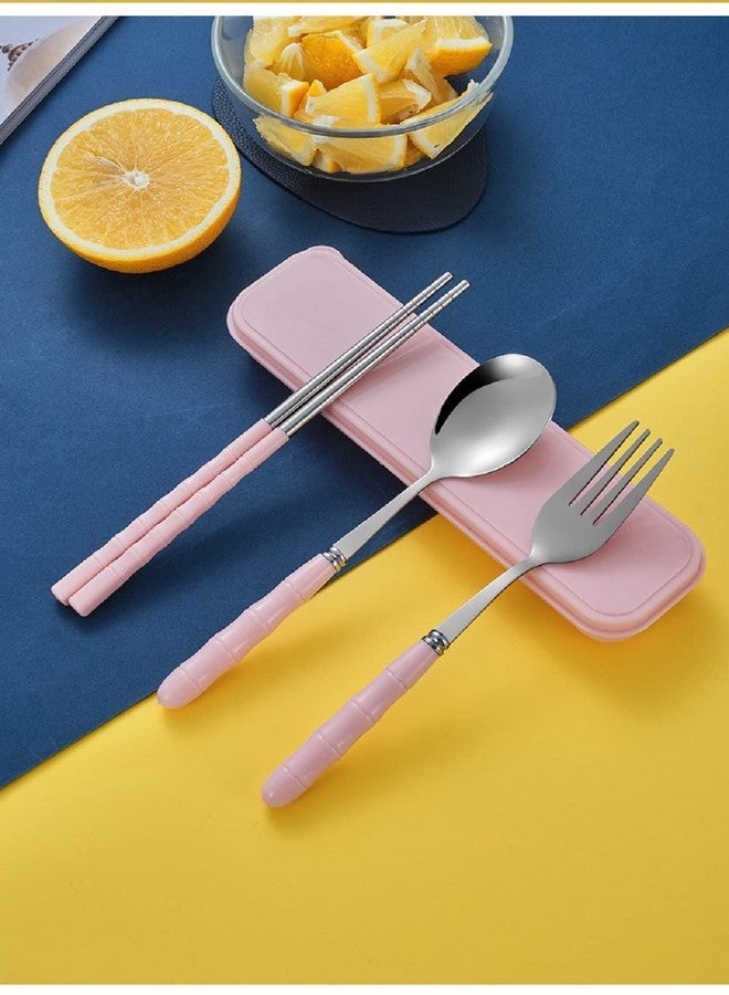 EVEN Spoon Set Stainless Steel Chopstick, Spoon and Fork Cutlery Set for Women, Men, Kids Eating Food Portable Tableware Dining Accessories. (Pink) - Image 3