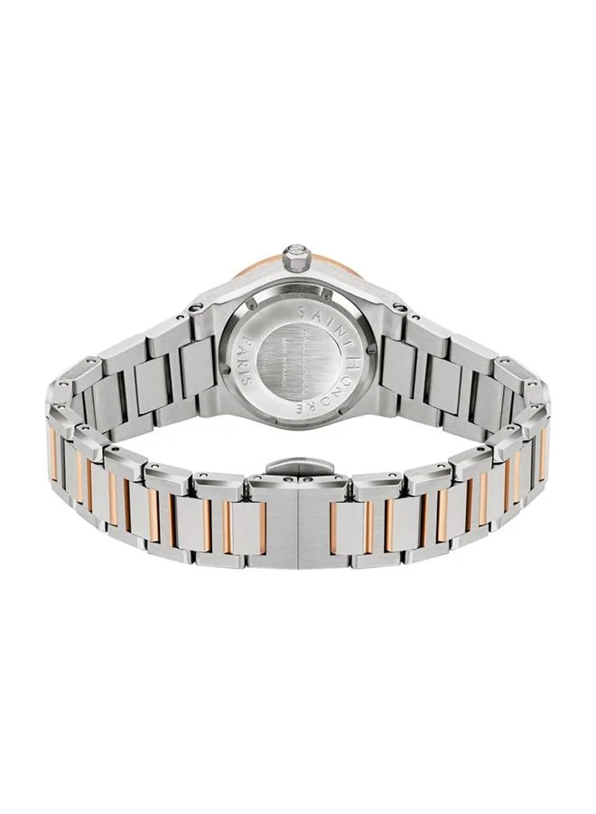 سانت هونور New Haussman White Mother-of-pearl Dial Silver Gold Stainless Steel Bracelet Analog Watch for Women 26mm