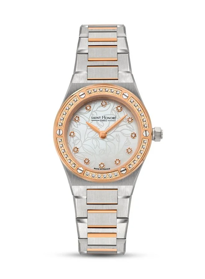 سانت هونور New Haussman White Mother-of-pearl Dial Silver Gold Stainless Steel Bracelet Analog Watch for Women 26mm