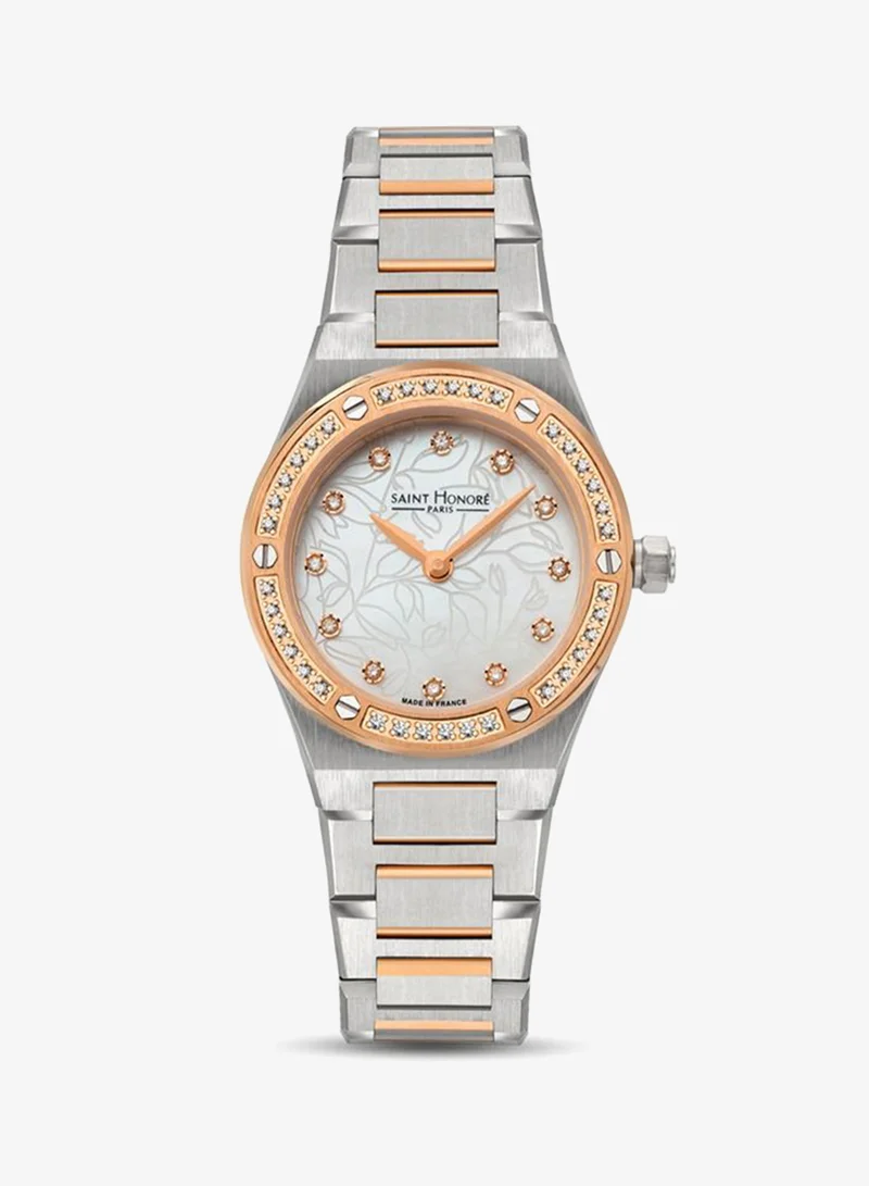Saint Honore Paris New Haussman White Mother-of-pearl Dial Silver Gold Stainless Steel Bracelet Analog Watch for Women 26mm