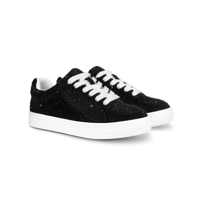 PARTY Women's Glitter Rhinestone Platform Sneakers Sparkle Fashion Shoes Bride Sequin Wedding Trendy Shoes,Black Rhinestone,5.5 - Image 1