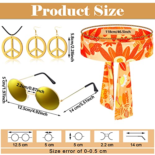 Haull 7 Pcs 60s 70s Disco Hippie Outfits for Women Halloween Costume Set Boho Flared Pants Fringe Vest Peace SignDelicateLarge - Image 3