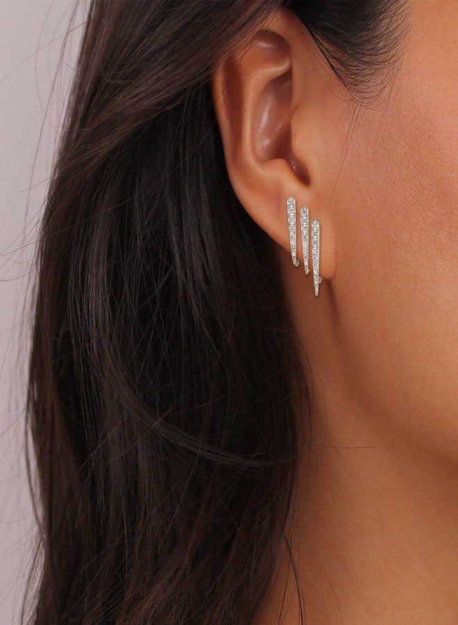 FANZE Claw Stud Earrings for Women Cubic Zircon Trriple Huggie Earring Sliver Hypoallergenic Trendy Jewelry for Holiday Birthday Prom Party Chrismas Valentine - Image 4