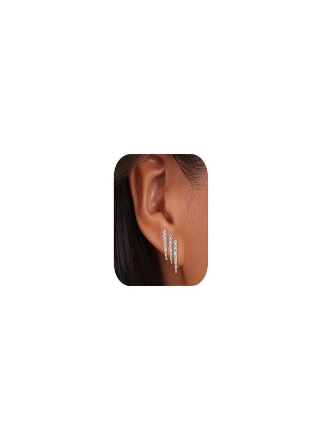 FANZE Claw Stud Earrings for Women Cubic Zircon Trriple Huggie Earring Sliver Hypoallergenic Trendy Jewelry for Holiday Birthday Prom Party Chrismas Valentine - Image 1