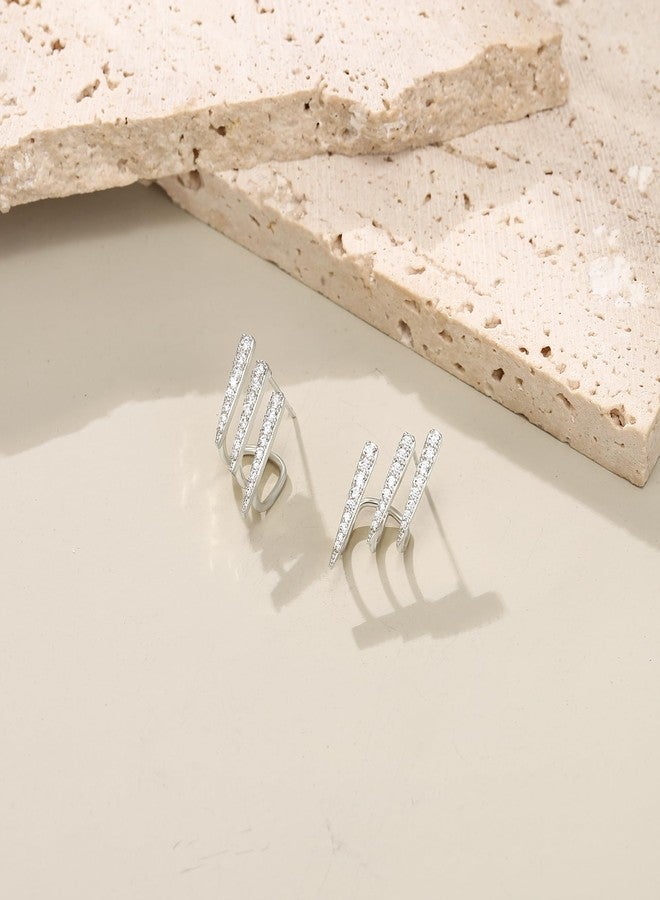 FANZE Claw Stud Earrings for Women Cubic Zircon Trriple Huggie Earring Sliver Hypoallergenic Trendy Jewelry for Holiday Birthday Prom Party Chrismas Valentine - Image 5