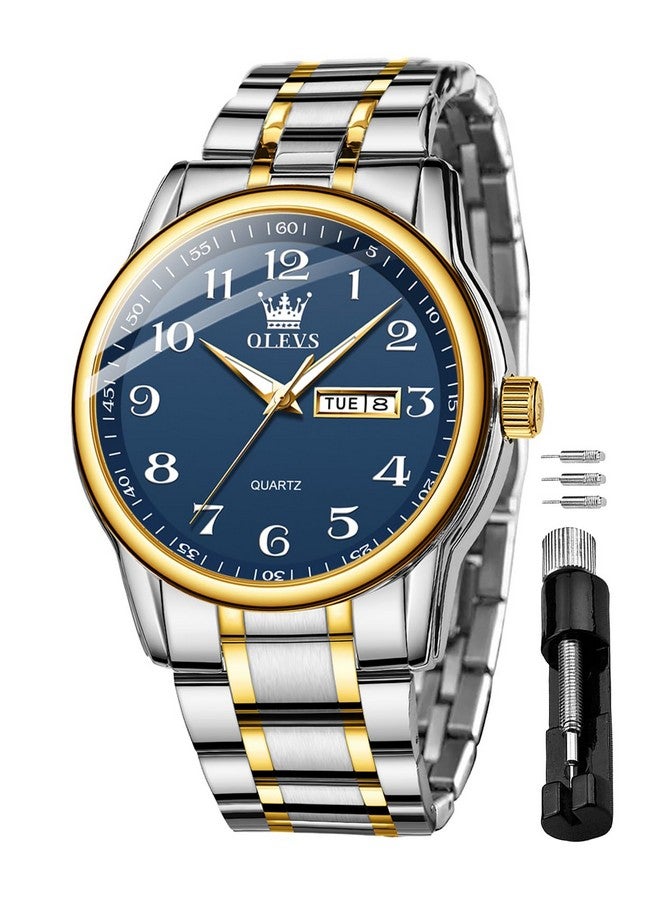 أوليفز ساعة  للرجال فاخرة كاجوال كلاسيكية سهلة القراءة باللون الفضي والأزرق من الفولاذ المقاوم للصدأ وساعة يد مضيئة مقاومة للماء - Image 1