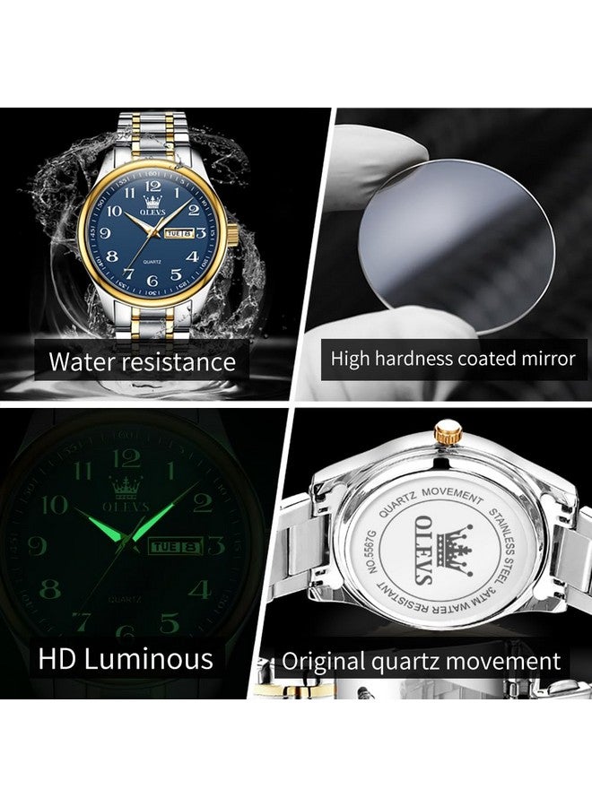 أوليفز ساعة  للرجال فاخرة كاجوال كلاسيكية سهلة القراءة باللون الفضي والأزرق من الفولاذ المقاوم للصدأ وساعة يد مضيئة مقاومة للماء - Image 5