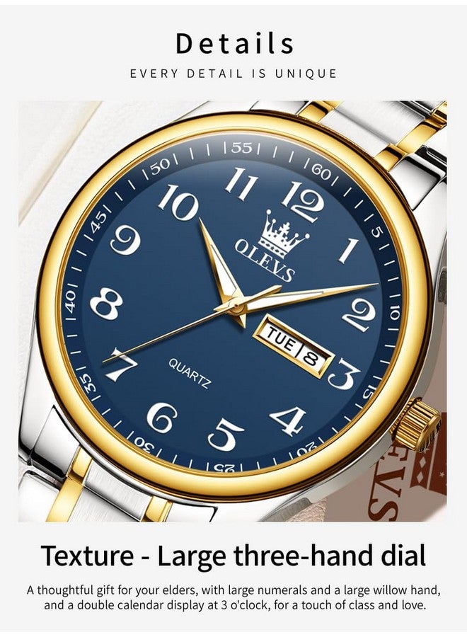 أوليفز ساعة  للرجال فاخرة كاجوال كلاسيكية سهلة القراءة باللون الفضي والأزرق من الفولاذ المقاوم للصدأ وساعة يد مضيئة مقاومة للماء - Image 4