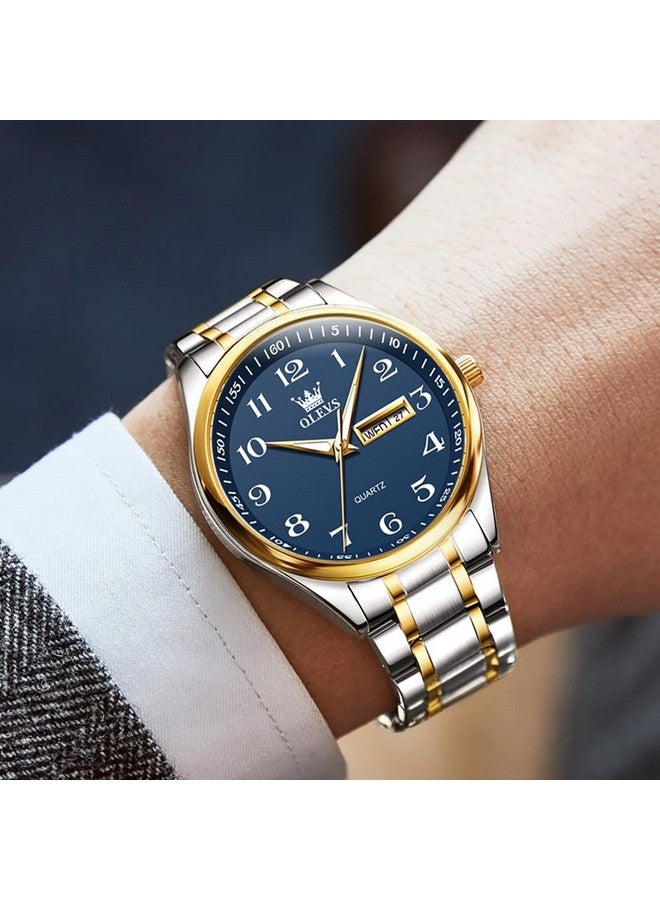 أوليفز ساعة  للرجال فاخرة كاجوال كلاسيكية سهلة القراءة باللون الفضي والأزرق من الفولاذ المقاوم للصدأ وساعة يد مضيئة مقاومة للماء - Image 2