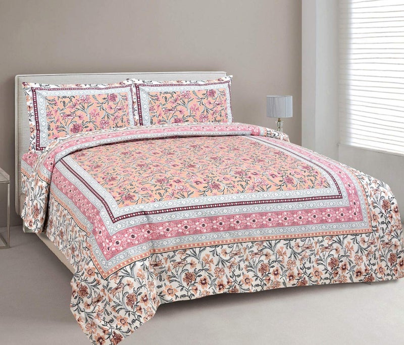 Pure Comfort Cotton Jaipuri Double Bedsheet with 2 Pillow Covers (Orange, Super King Size) - Image 3