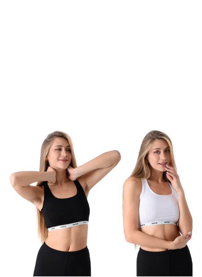 Milk Women Soft Non Padded Bra (Crossback) - Bundle of 2 Bras (Black & White)  - Image 1