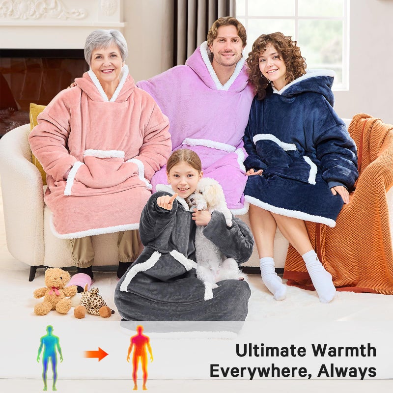 Joywoo Kids Wearable Blanket Hoodie Oversized Cat Lovers Hoodie Blanket For Kids & Teens Birthday Gifts For Girl Boys Warm Cozy Fuzzy Sherpa Fleece Sweatshirt Blankets With Giant Pocket Gifts Grey - Image 4