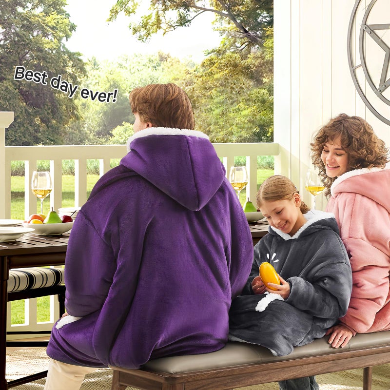 Joywoo Kids Wearable Blanket Hoodie Oversized Cat Lovers Hoodie Blanket For Kids & Teens Birthday Gifts For Girl Boys Warm Cozy Fuzzy Sherpa Fleece Sweatshirt Blankets With Giant Pocket Gifts Grey - Image 5