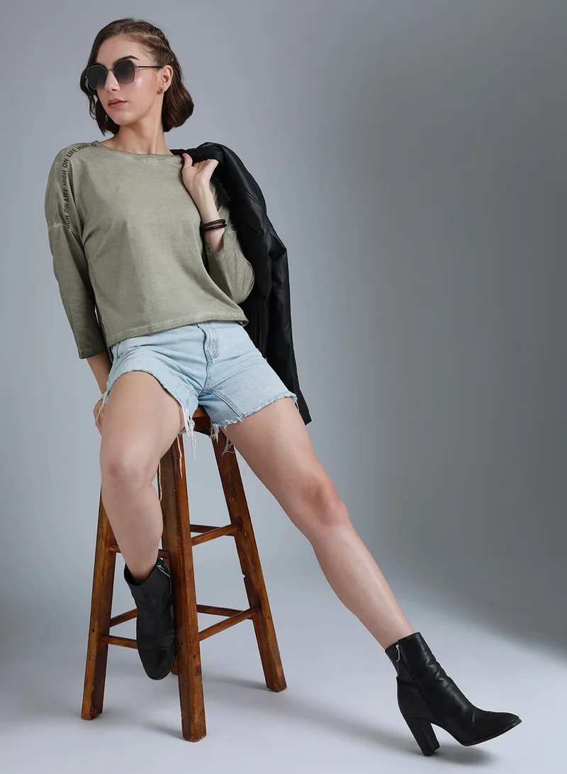 HIGH STAR Boxy Typography Printed Drop-Shoulder T-Shirt for Women
