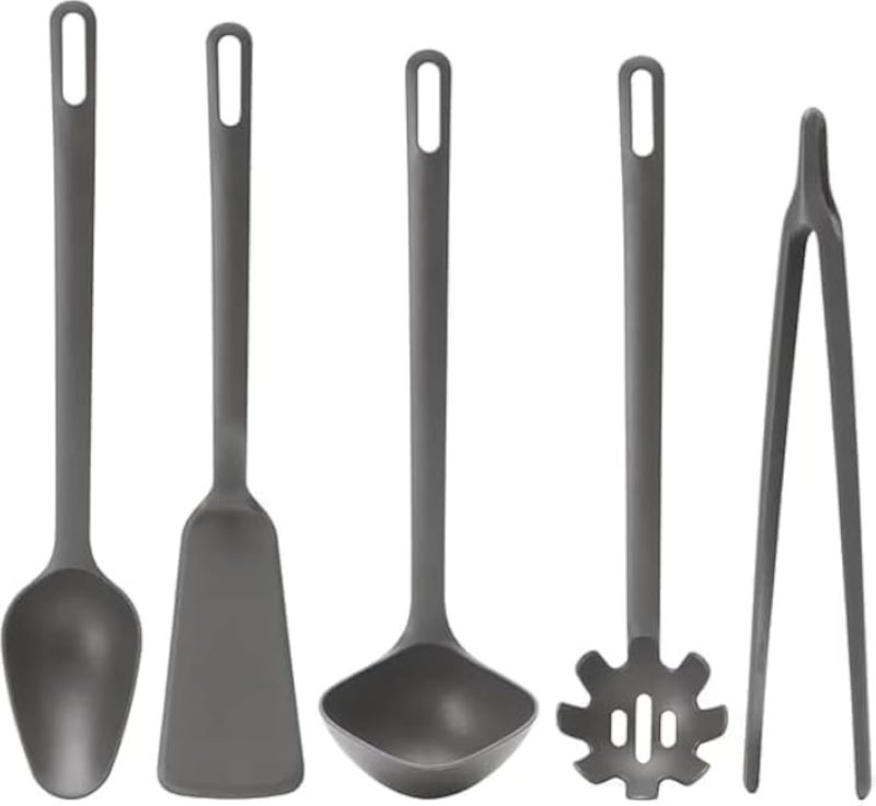 5 Piece Kitchen Utensil Set, Reinforced Polyamide Plastic, Non-Stick, Spaghetti Turner, Ladle, Spoon and Tongs