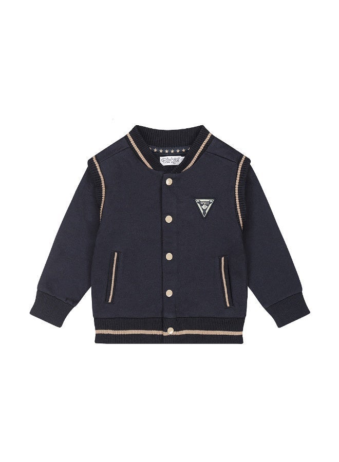 Dirkje boys' baseball cardigan navy taupe - Image 1