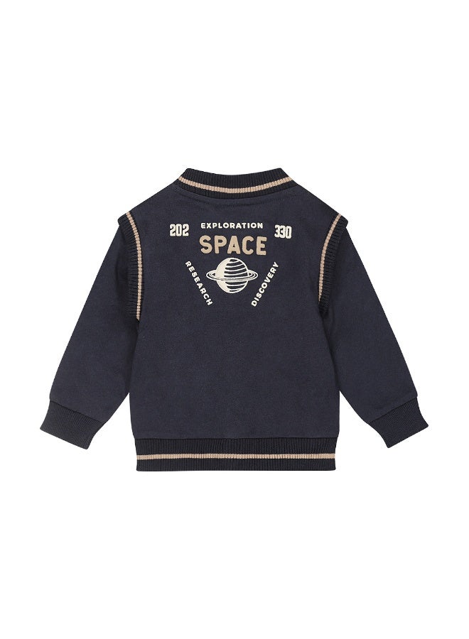 Dirkje boys' baseball cardigan navy taupe - Image 2