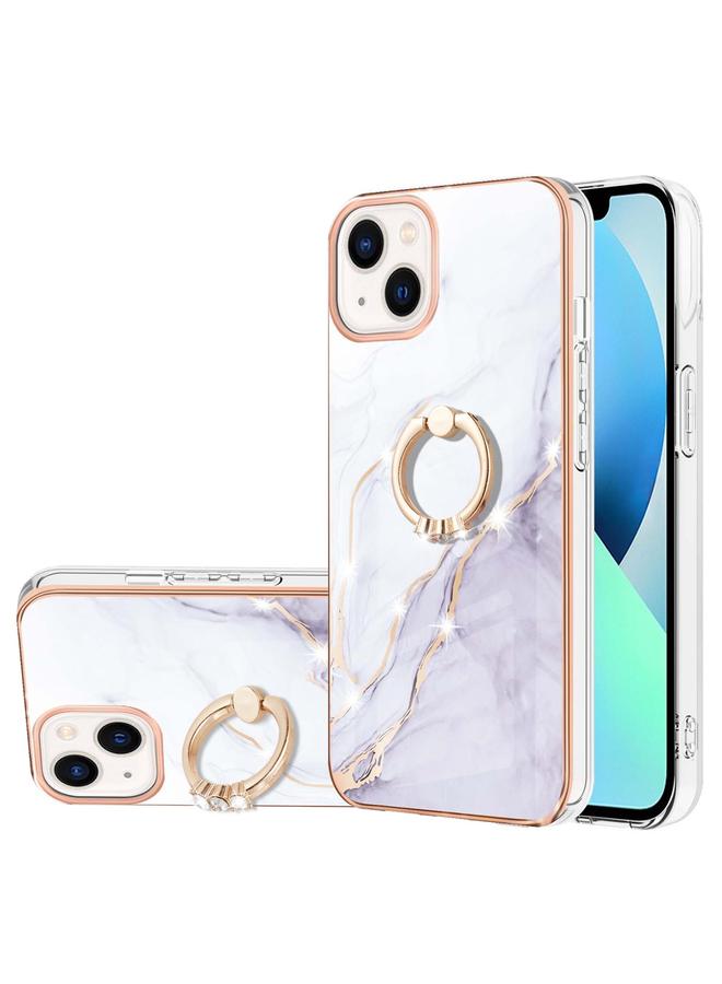Zaboon Case For iPhone 13 Electroplating Marble Pattern IMD TPU Shockproof Case with Ring Holder - Image 1