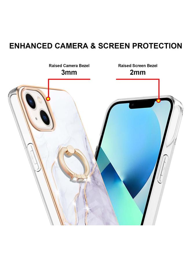 Zaboon Case For iPhone 13 Electroplating Marble Pattern IMD TPU Shockproof Case with Ring Holder - Image 3
