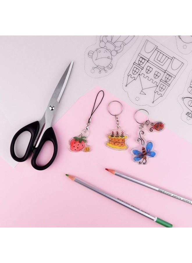 60 Pieces Heat Shrink Plastic Sheet Kit Including 10 Pieces Blank Shrink Film and 5 Pieces Art Paper Shrink with Pattern Punching Keyring Pencils
