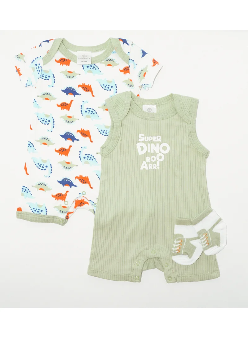 Bambimici Bambimici Dinosaur Printed Bodysuit 2-Piece