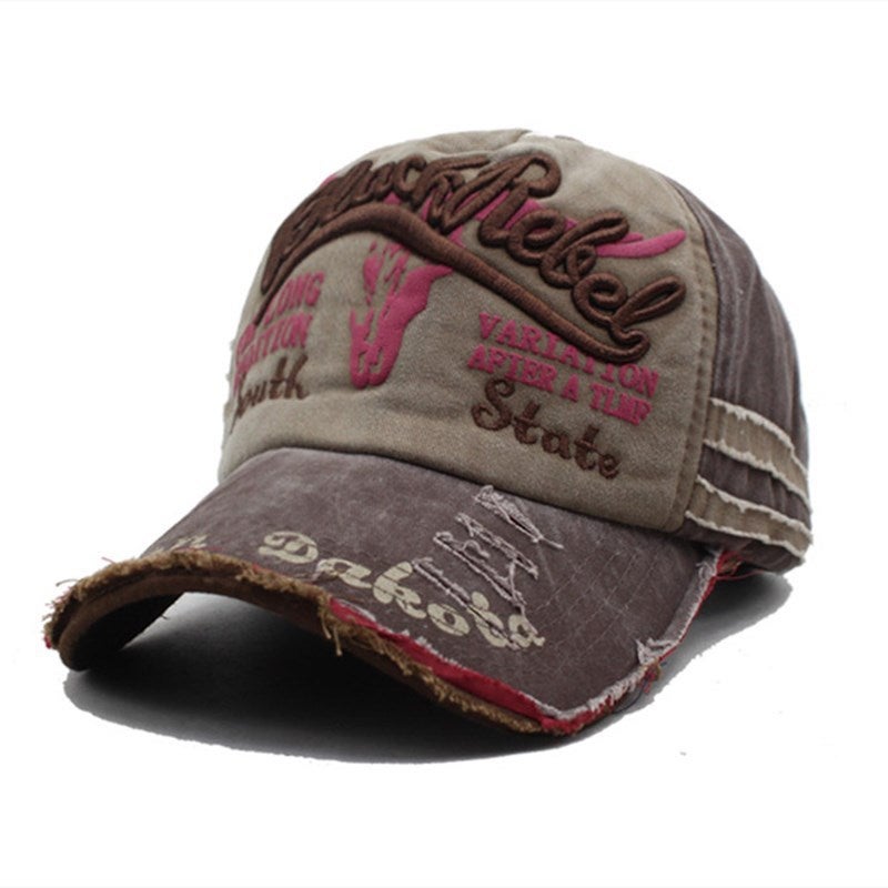 Washed Distressed Baseball Cap with Embroidered Letter Curved Brim Unisex Outdoor Retro Hat - Image 1